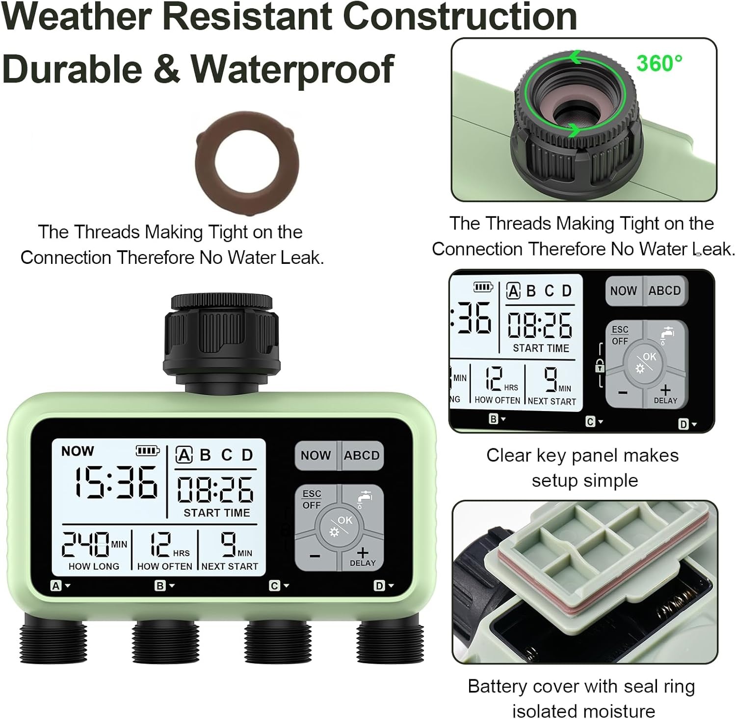Pinolex – 4 Outlet Sprinkler Timer Water Timer, Programmable Garden ...